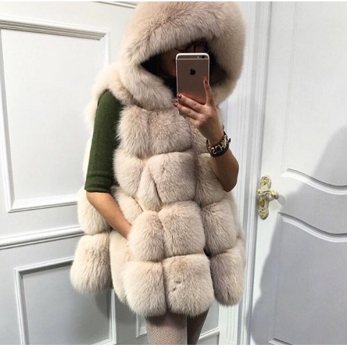 Fox fur vest with hood 1